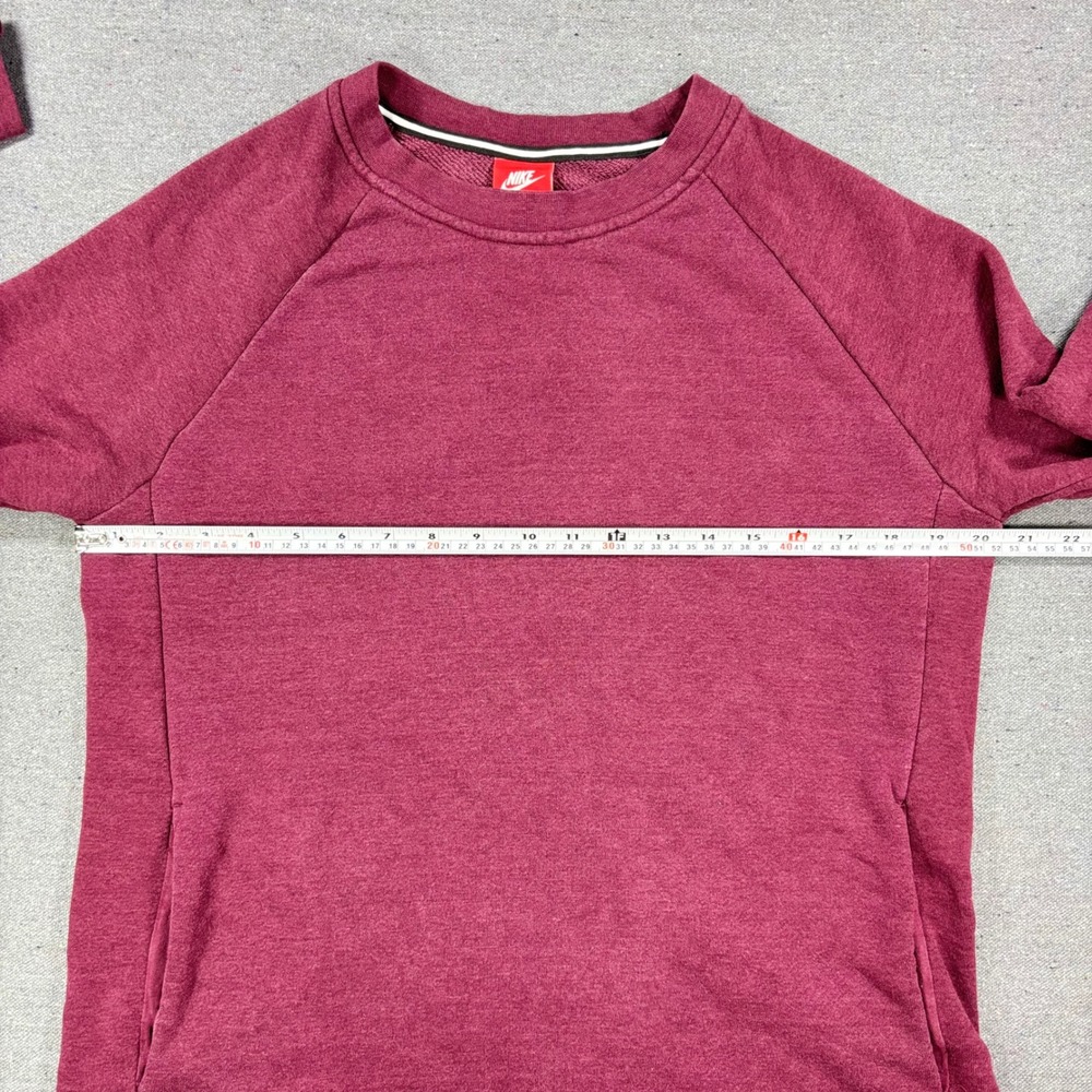 Nike Sweatshirt Women Medium Burgundy Raglan Sleeve Crew Neck Pocket Pullover - Picture 5 of 8